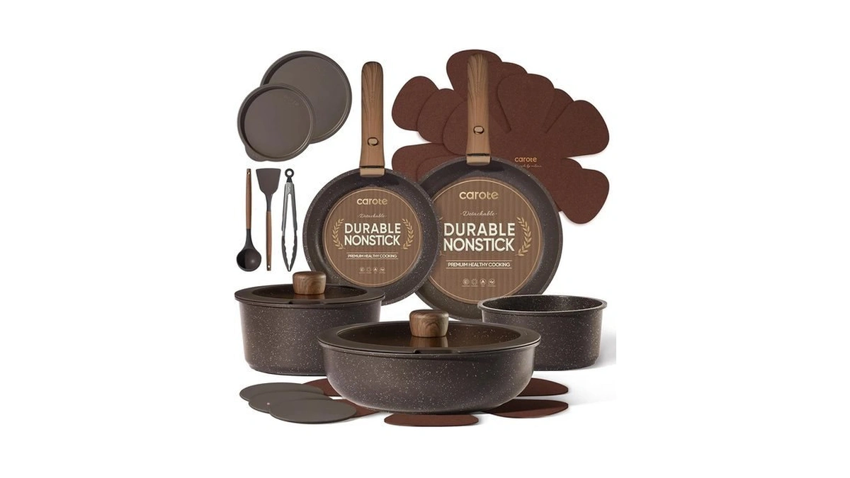 Carote 21pcs Pots And Pans Set Non Stick, Detachable Handle
