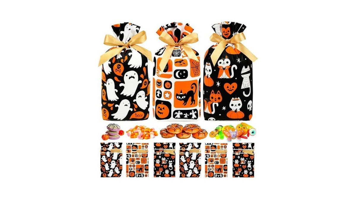 Shintop Halloween Treat Bags, 50pcs Small Drawstring Goodie Bags