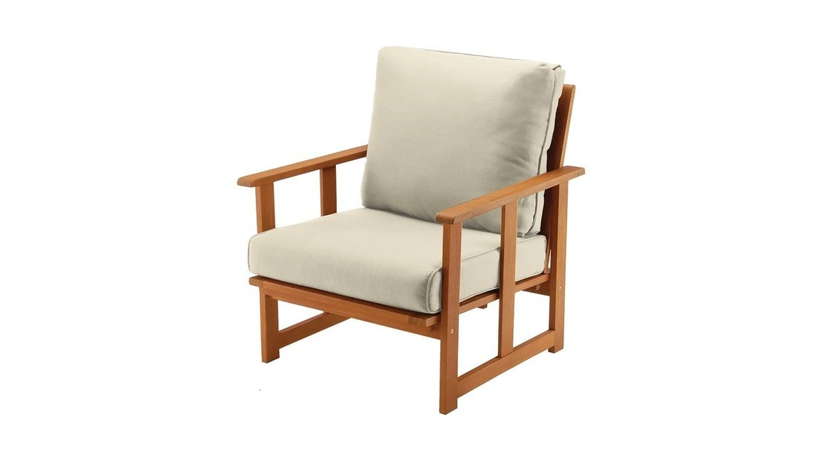National Tree Company Eucalyptus Grandis Wood Cushioned Club Chair, Beige
