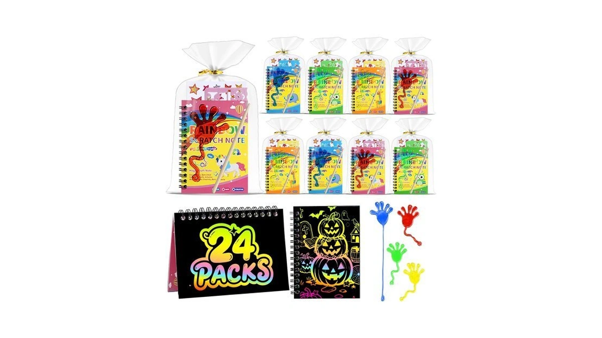Jmmico 24*3 Pack Scratch Art Notebook+sticky Hands+stickers, Party Favors