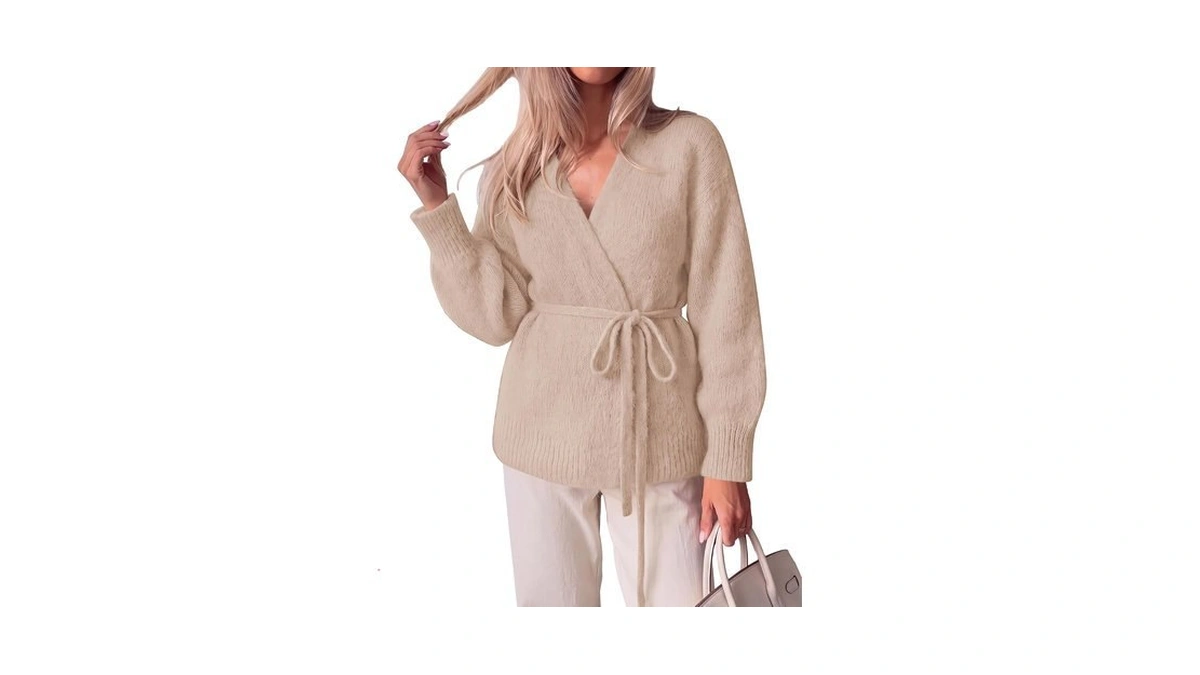 Kirundo Womens Wrap V Neck Tie Front Cardigan Sweaters(apricot, S)