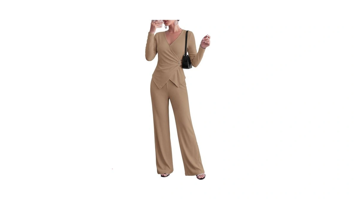Prettygarden Women Fall 2 Piece Loungewear Pant Sets,khaki,small