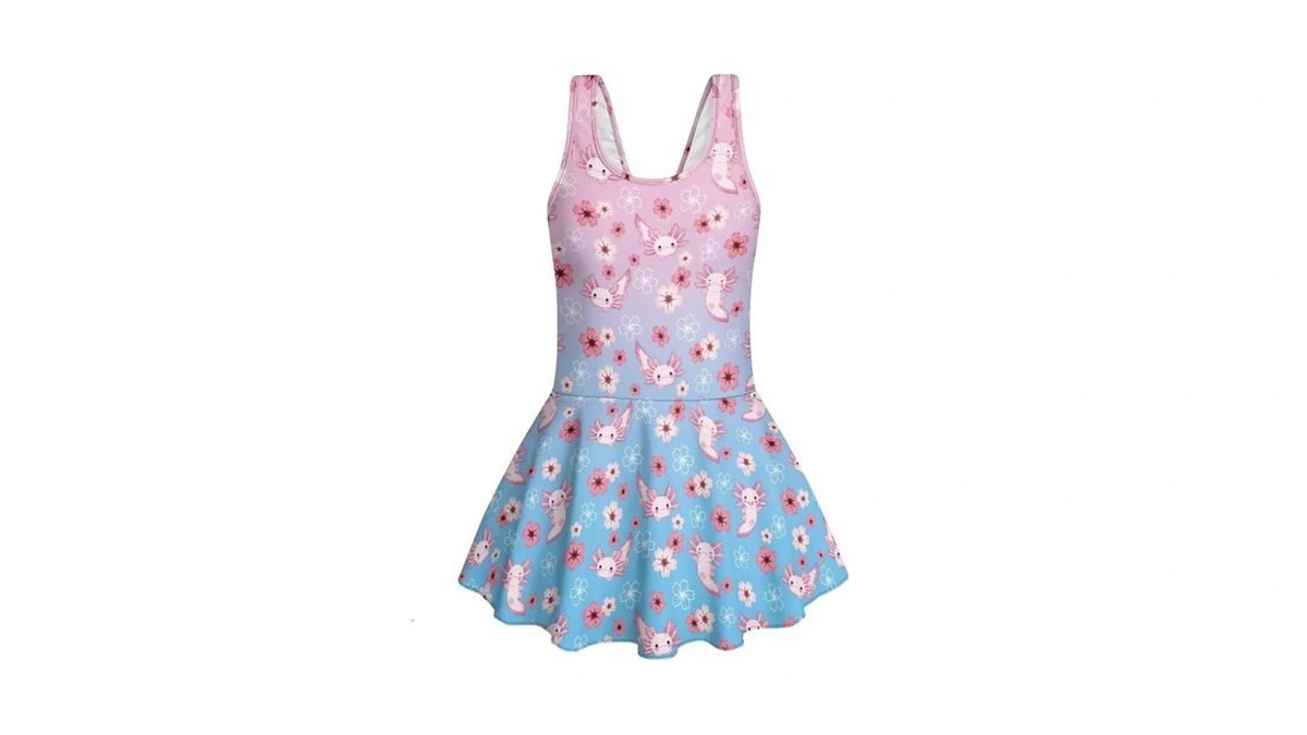 Flaishyardaw Flower Axolotl Girls One Piece Swimsuit Size 8-9 Sleeveless