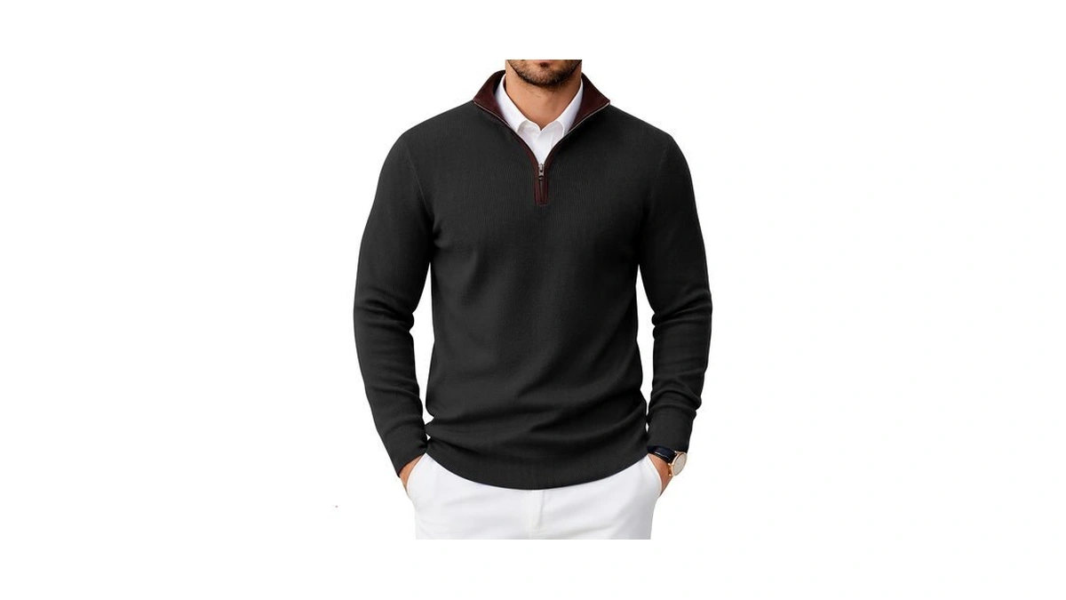 Coofandy Mens Quarter Zip Sweater Slim Fit Mock Neck Pullover