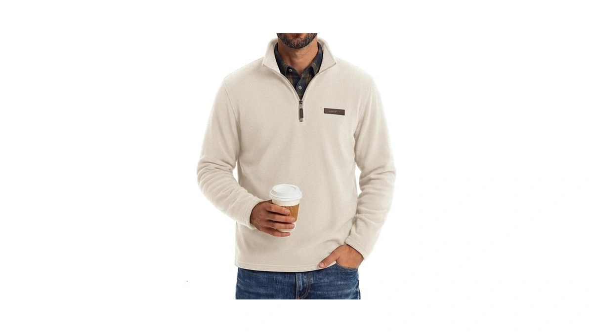 Coofandy Men's Fleece Quarter Zip Pullover Mock Neck Long Sleeve