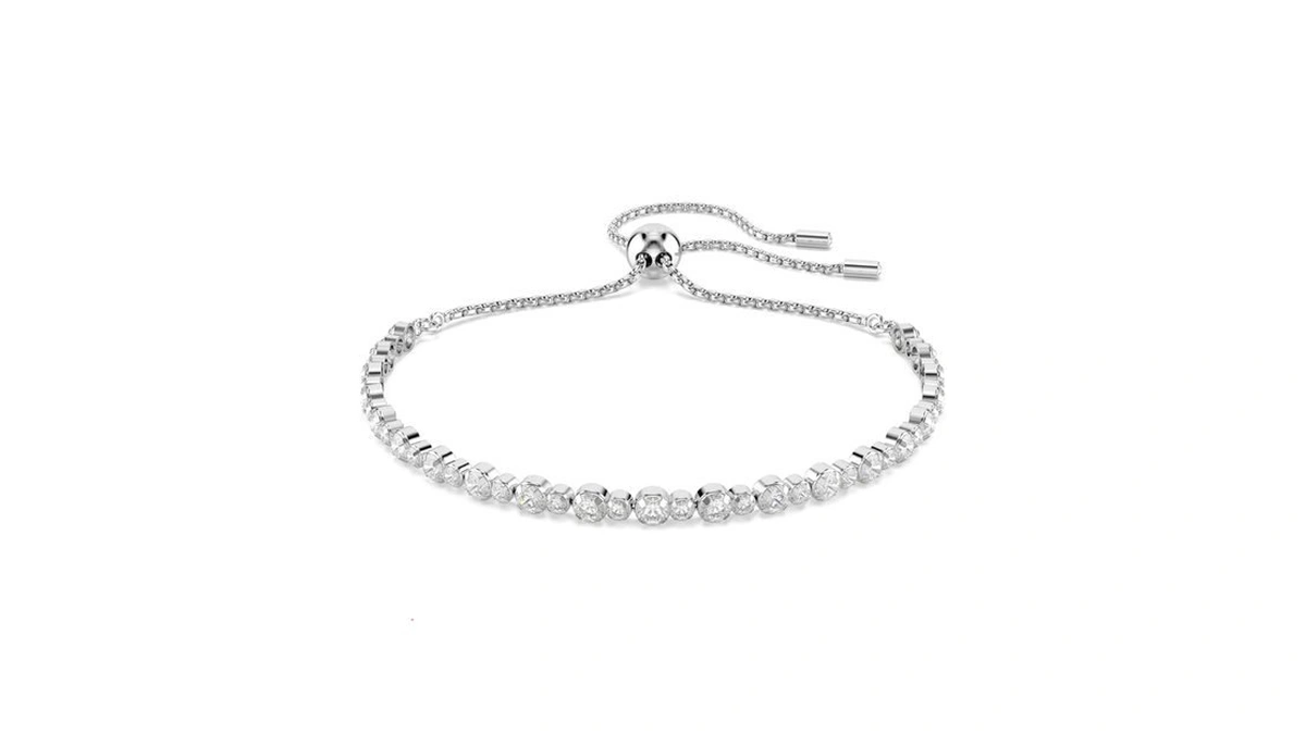 Swarovski Matrix Tennis Bracelet, Mixed Round Cuts, Clear, Rhodium Finish