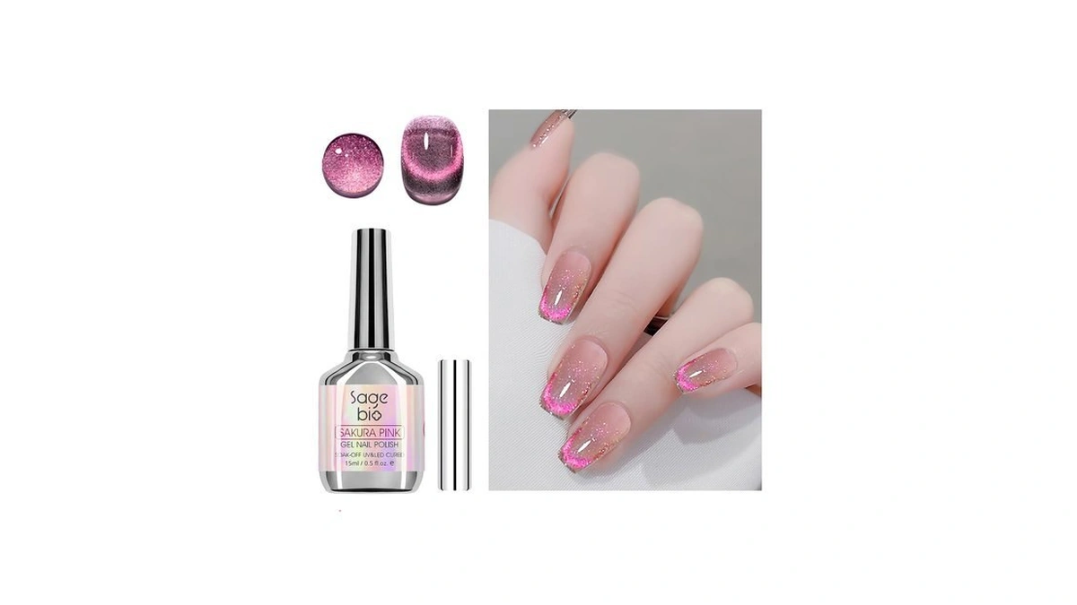 Sagebio 15ml Cat Eye Gel Nail Polish, Glitter Holographic Nail