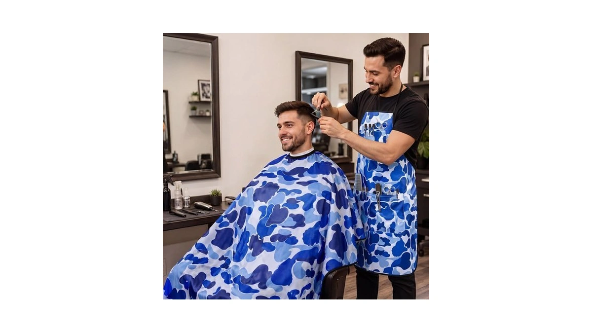 Cuffbow 2 Pcs Blue Camo Barber Cape Set Professional Hair