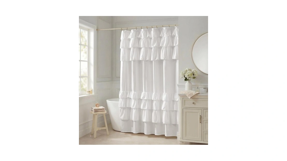 Madison Park Grace Extra Long Ruffle Shower Curtain, 72"x 84",