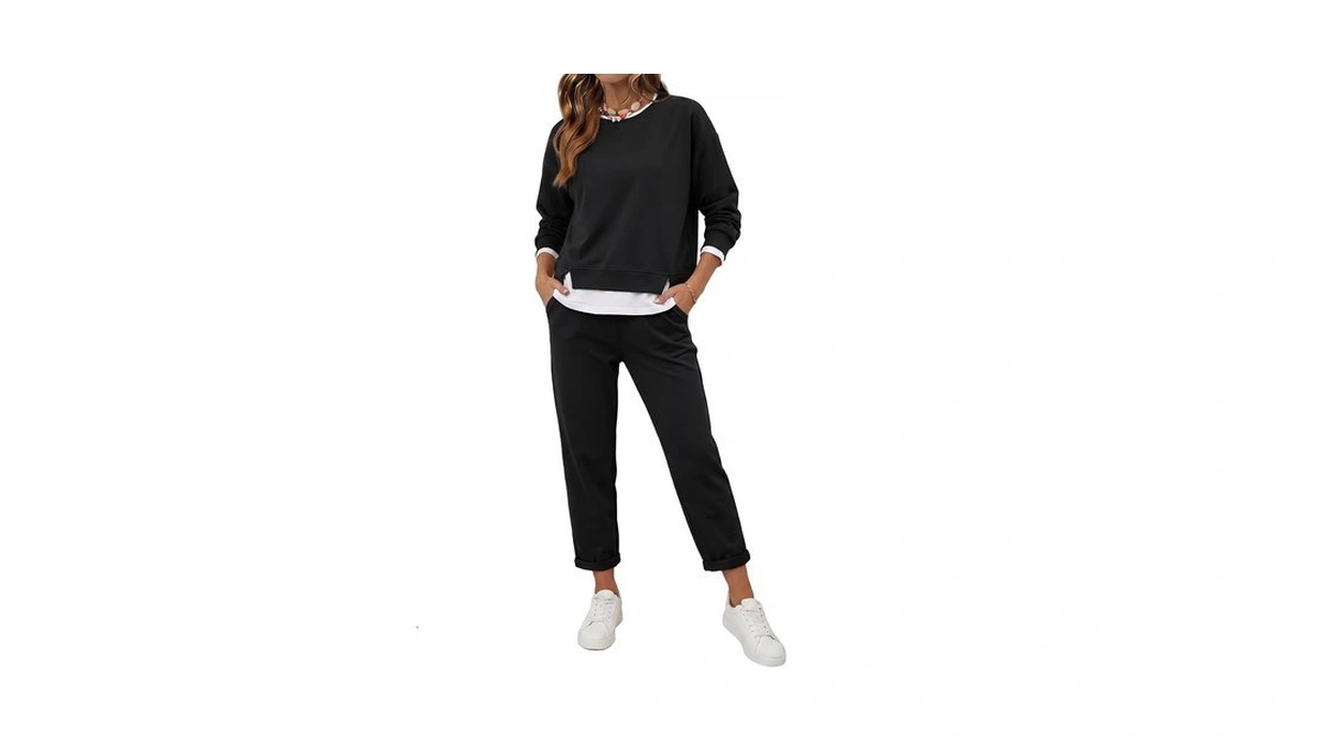 Fisoew Women 2 Piece Outfits Oversized Sweatshirt Sweatpants Set Sweatsuits