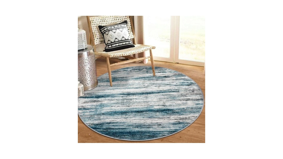 Kozyfly Abstract Round Washable Rug 3ft, Modern Kitchen Non-slip Soft
