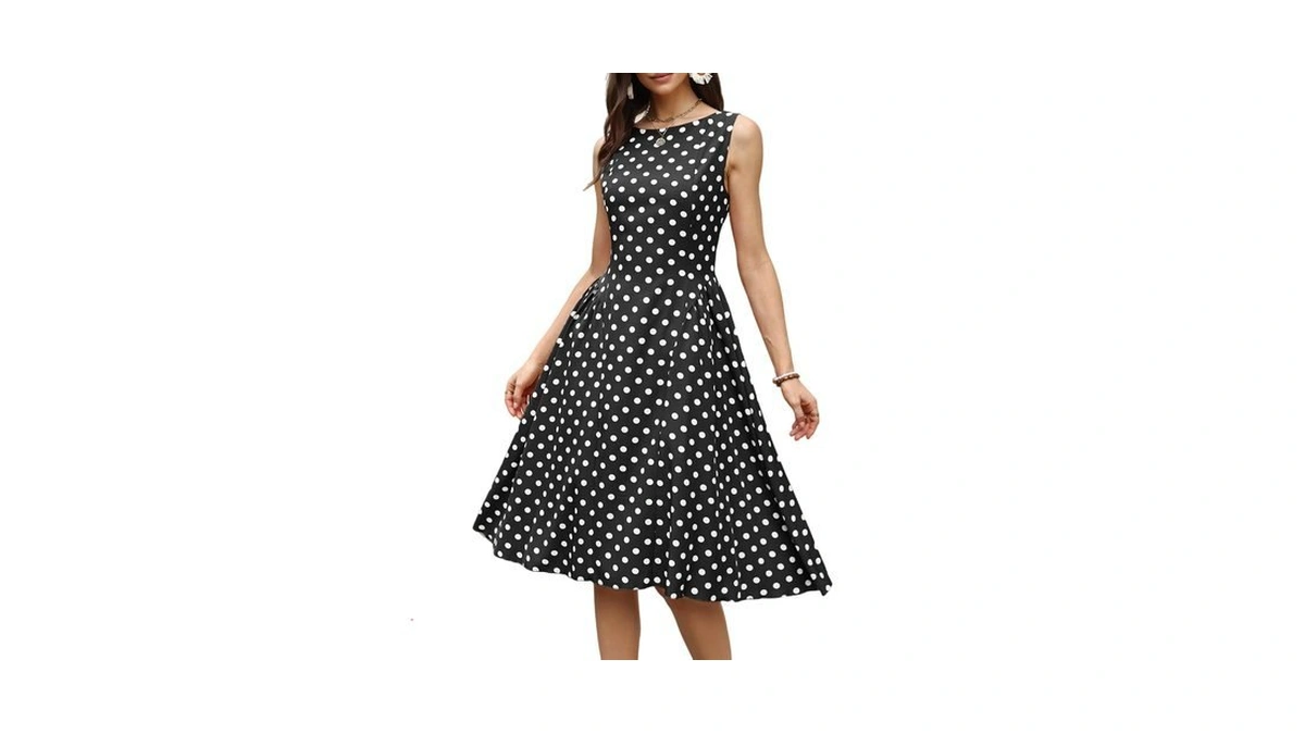 Datamount Polka Dot Dress For Women Crew Neck Sleeveless Summer