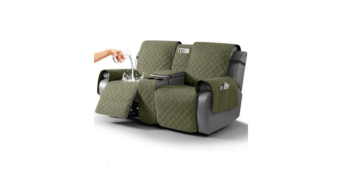 Taococo 100% Waterproof Loveseat Recliner Covers With Console, Gray Green