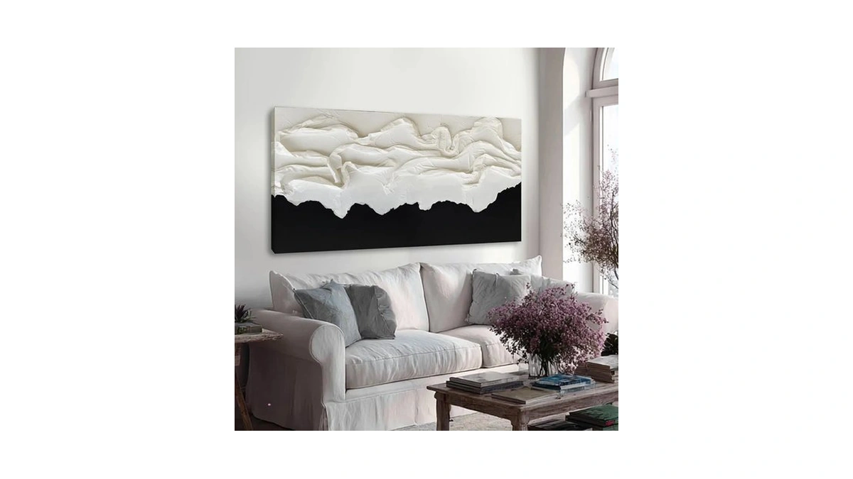 Ylltiem Hand Painted Textured Abstract Wall Art 24x48 Inch, Black