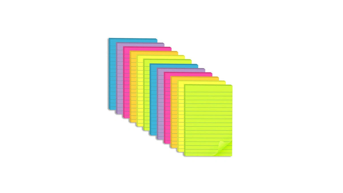 (12 Pack) Lined Sticky Notes 4x6 In,bright Large Notepads With