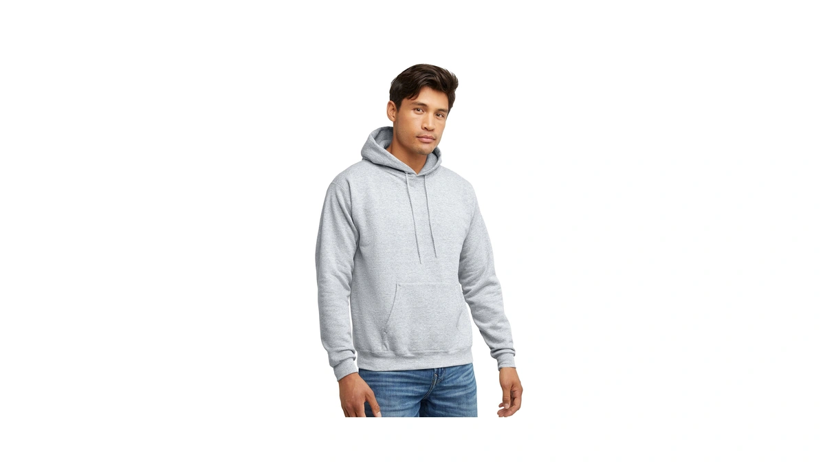Hanes Men's Pullover Ecosmart Hooded Sweatshirt, Ash, Large