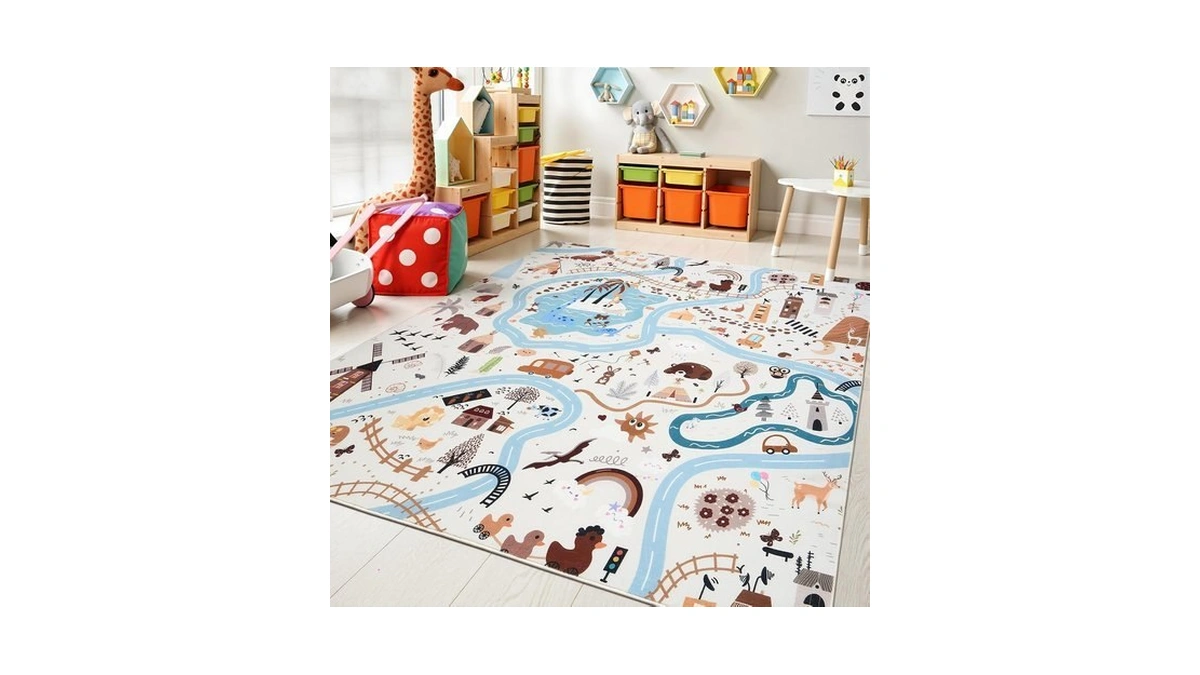 Ukiss Road Adventure Kids Play Rug, 55" X 55" Traffic