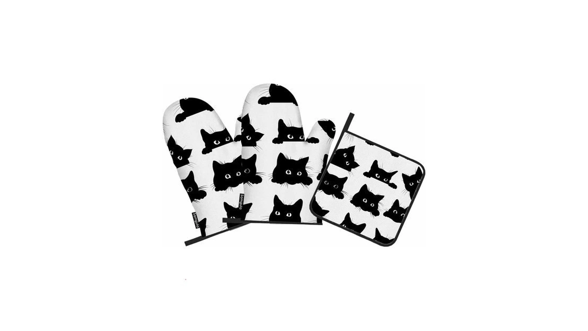 Samgula Black Cats Oven Mitts And Pot Holders Sets Bright