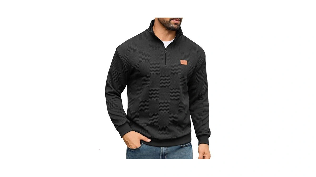 Urru Men's Quarter Zip Pullover Sweatshirt Mock Neck Long Sleeve