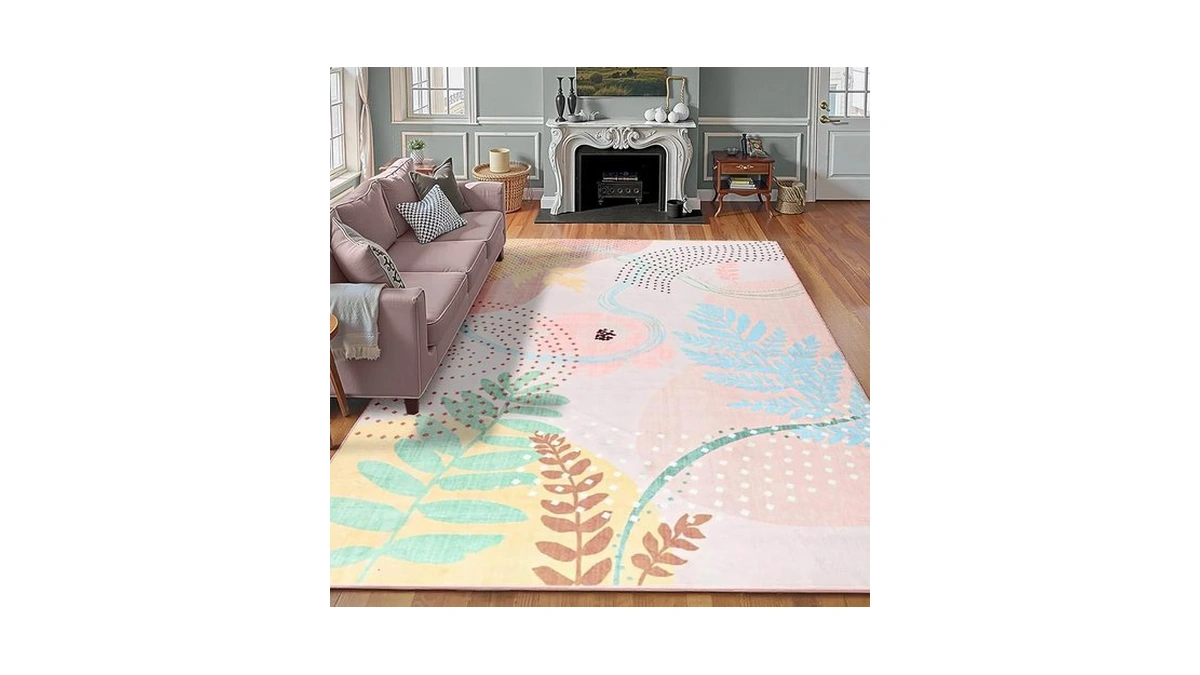 St. Bridg Pink Botanical Print Abstract Washable Rugs For Living