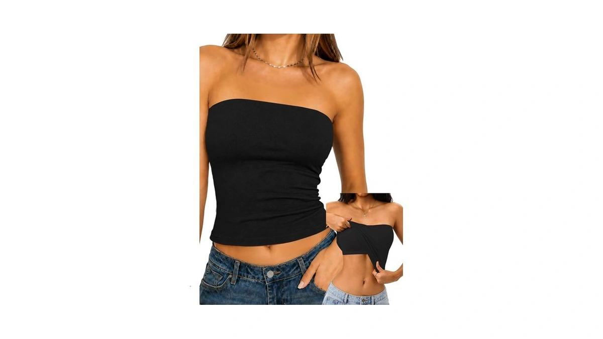 Danysu Black Tube Top With Built In Bra Strapless Bandeau