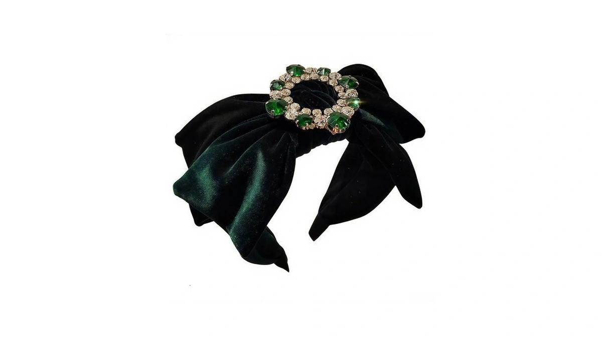 Xskl Velvet Bow Headband With Rhinestone Cluster Vintage Inspired Hair