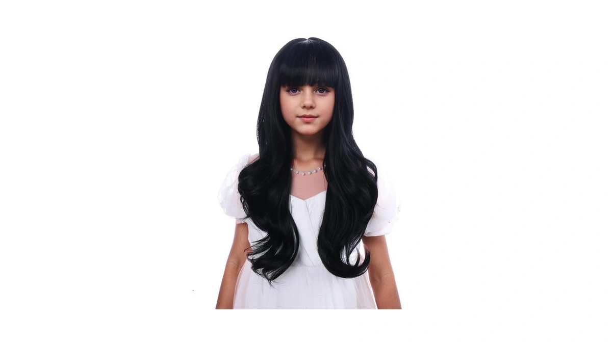 Tadscoyo Kids Black Wavy Curly Wig Girls Long Black Wig