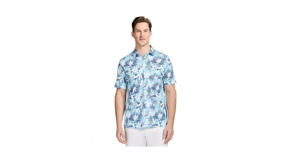 Izod Men's Sunshield Performance Short Sleeve Polo, Aquarius, Small