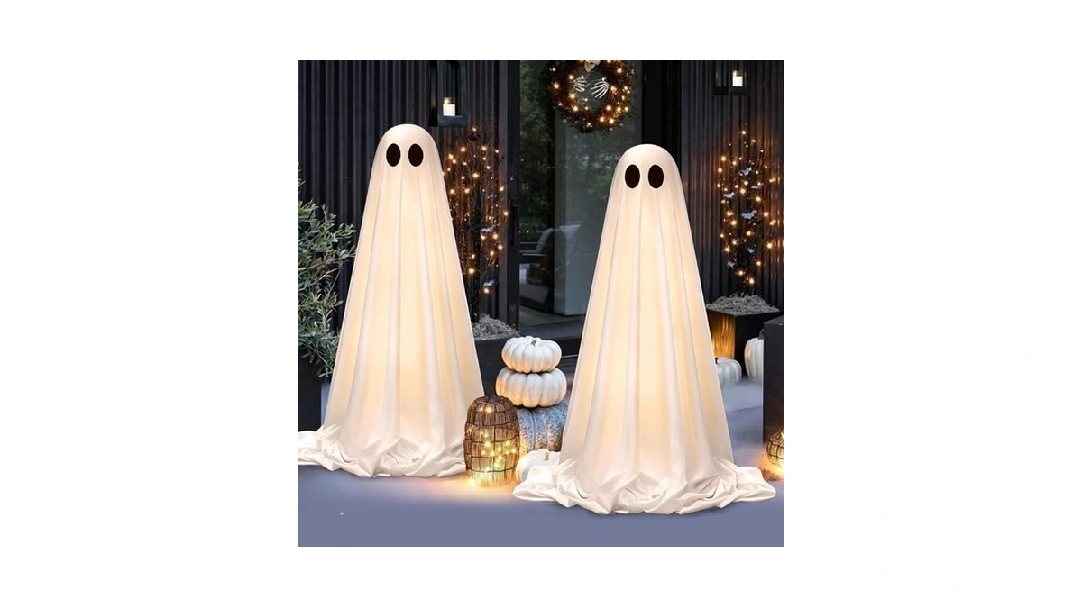 Halloween Decorations Outdoor Indoor, 2 Pack Light Up Cute Ghost