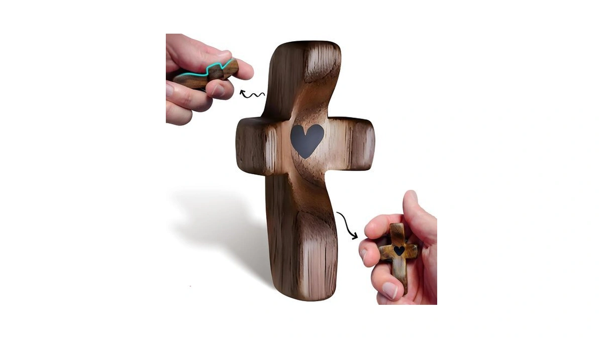 Vineten Wooden Cross Fidget, Pocket Cross My Heart Stress Relief
