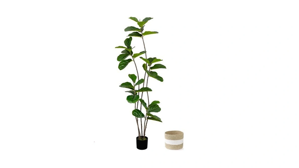 Lucealberi Artificial Fiddle Leaf Fig Tree 6ft With Cotton Basket