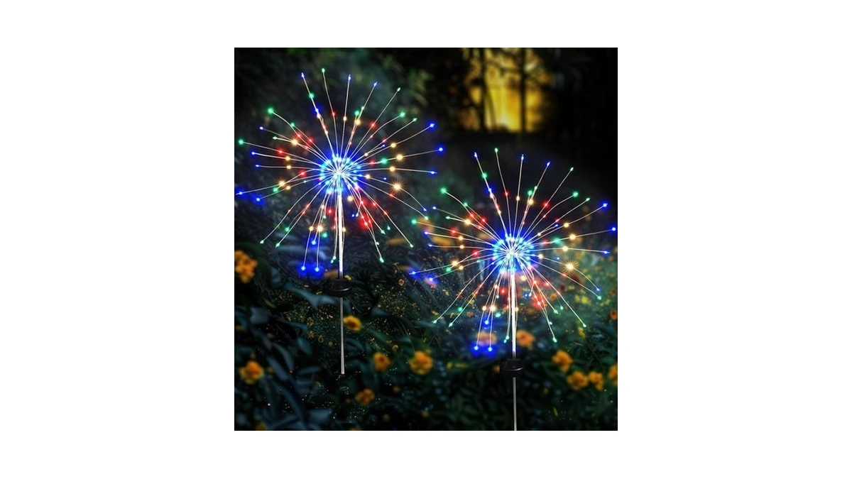 Solar Garden Firework Lights Outdoor Waterproof, 2 Pack Solar Lighting