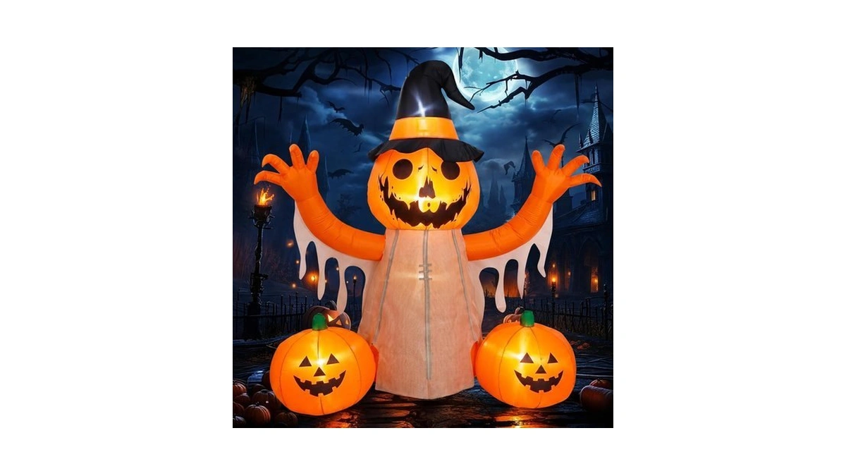 8ft Halloween Inflatables Pumpkin Scarecrow Outdoor Decor Built-in Led