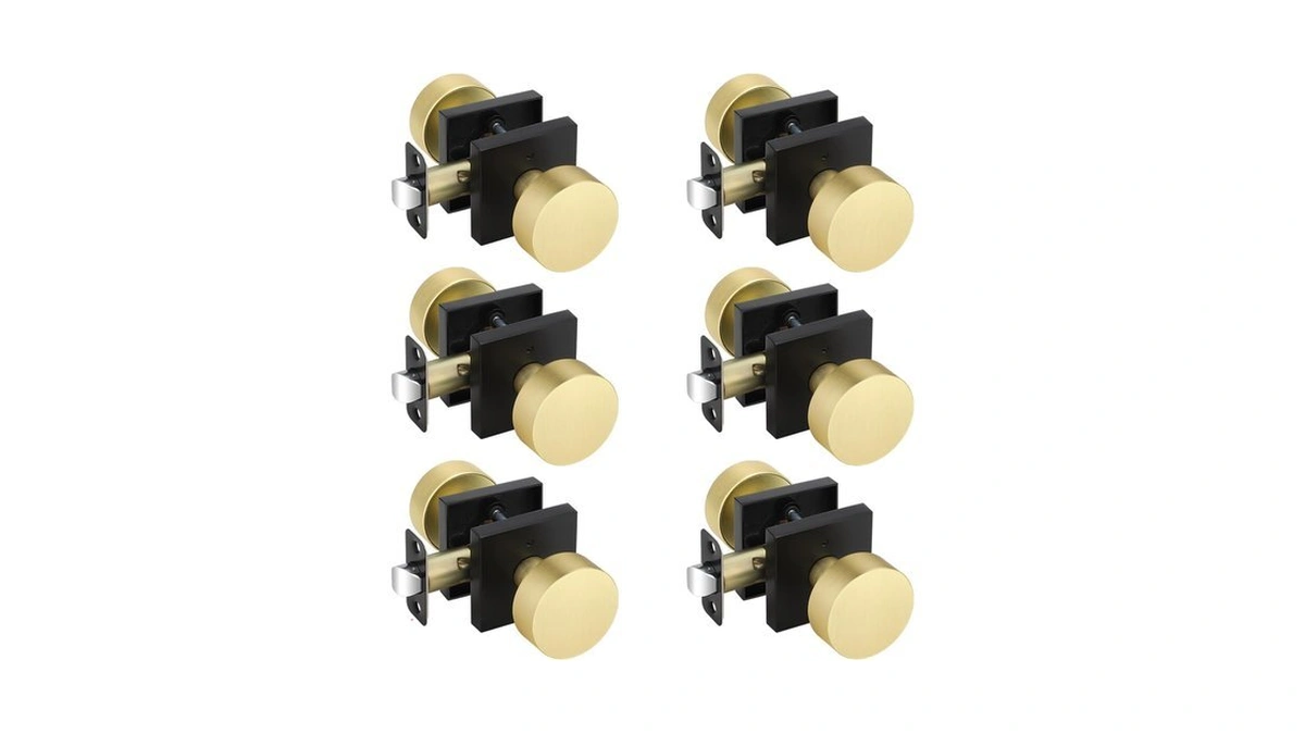 6 Pack Black Gold Interior Door Knobs, Keyless Privacy Door