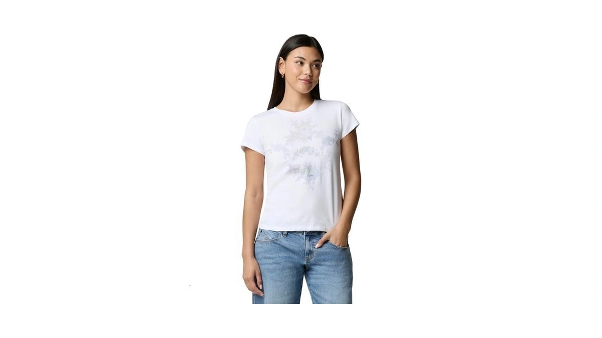 Florence By Mills Women's Floral Graphic Tee, Bright White, Large