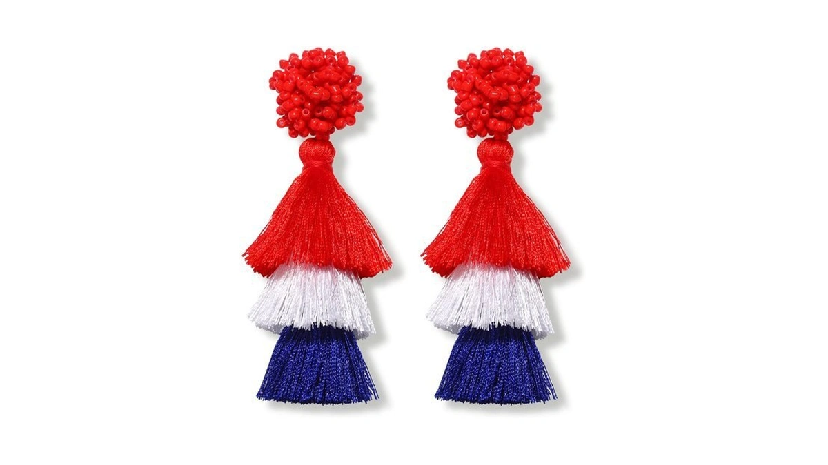 4th Of July Layered Tassel Earring Patriotic Lightweight Colorful Tiered
