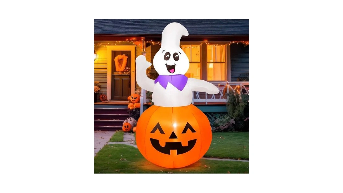Goosh 5 Ft Halloween Inflatable Cute Pumpkin Ghost Outdoor Decorations