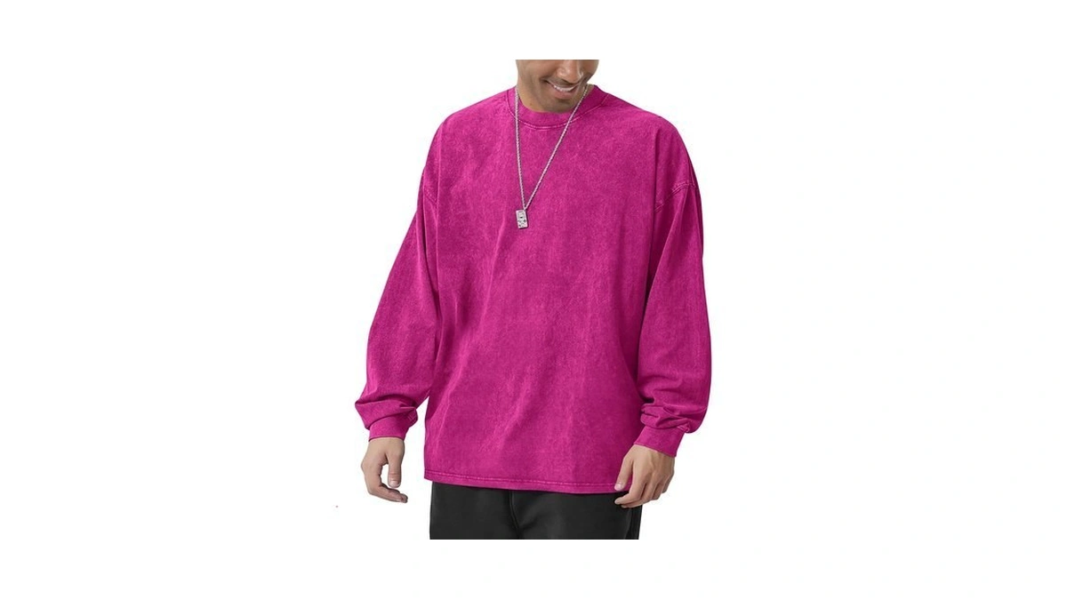 Men's Vintage Washed Long Sleeve T-shirt Casual Cotton Crew Neck