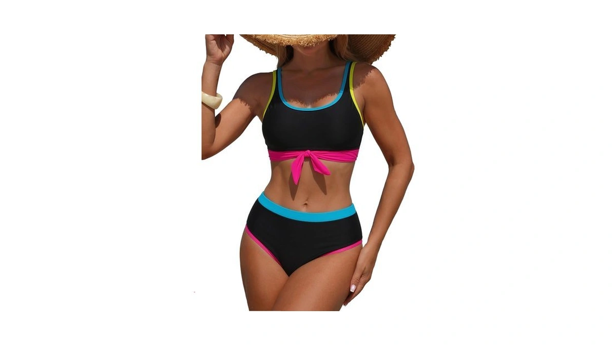 Edelqual Women's Bikini Sets High Waisted Swimsuit Black Bathing Suit
