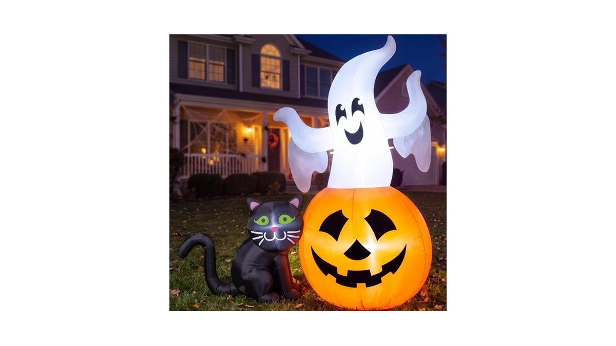 Joiedomi 5ft Halloween Inflatables Ghost Decorations, Lighted Ghost On Pumpkin