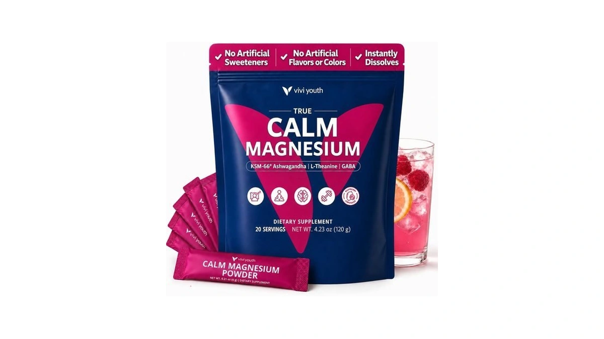Vivi Youth Calm Magnesium Powder With Ksm-66 Ashwagandha, L-theanine &