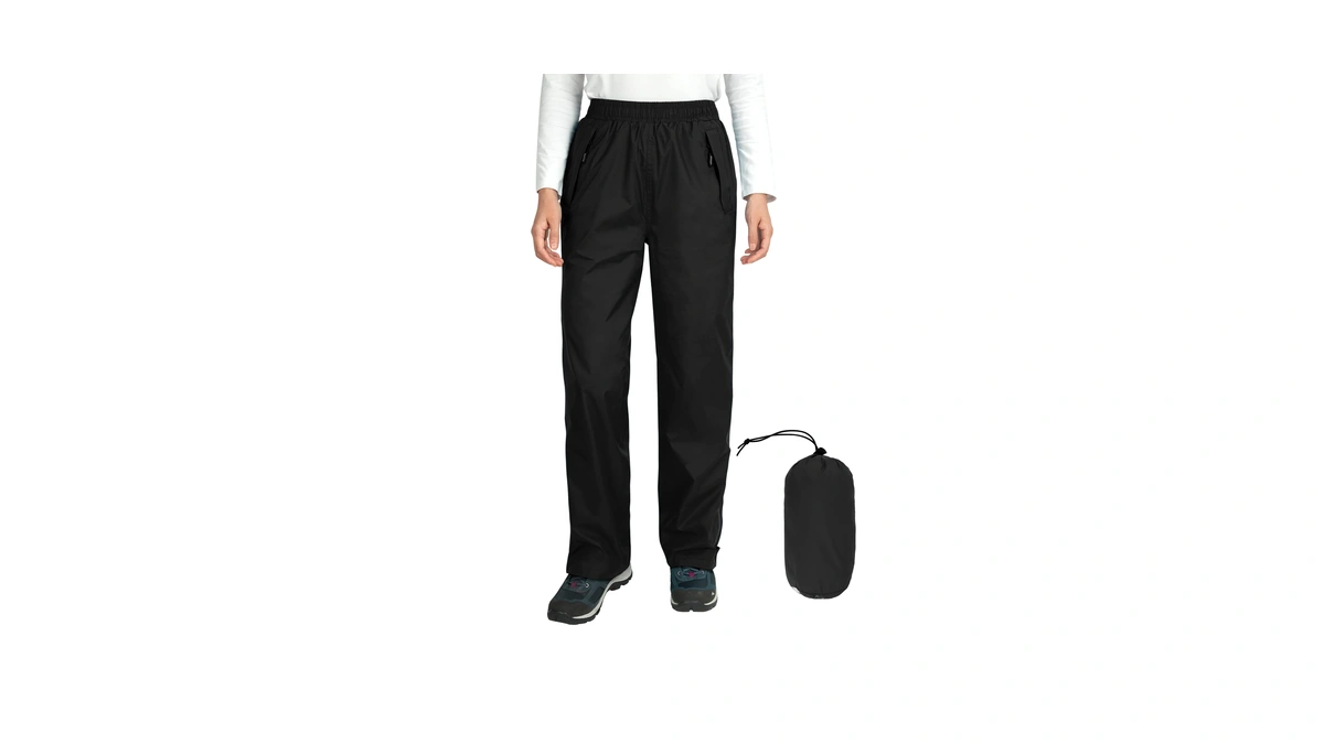 Outdoor Ventures Women's Rain Pants Packable Waterproof Hiking Pants Black