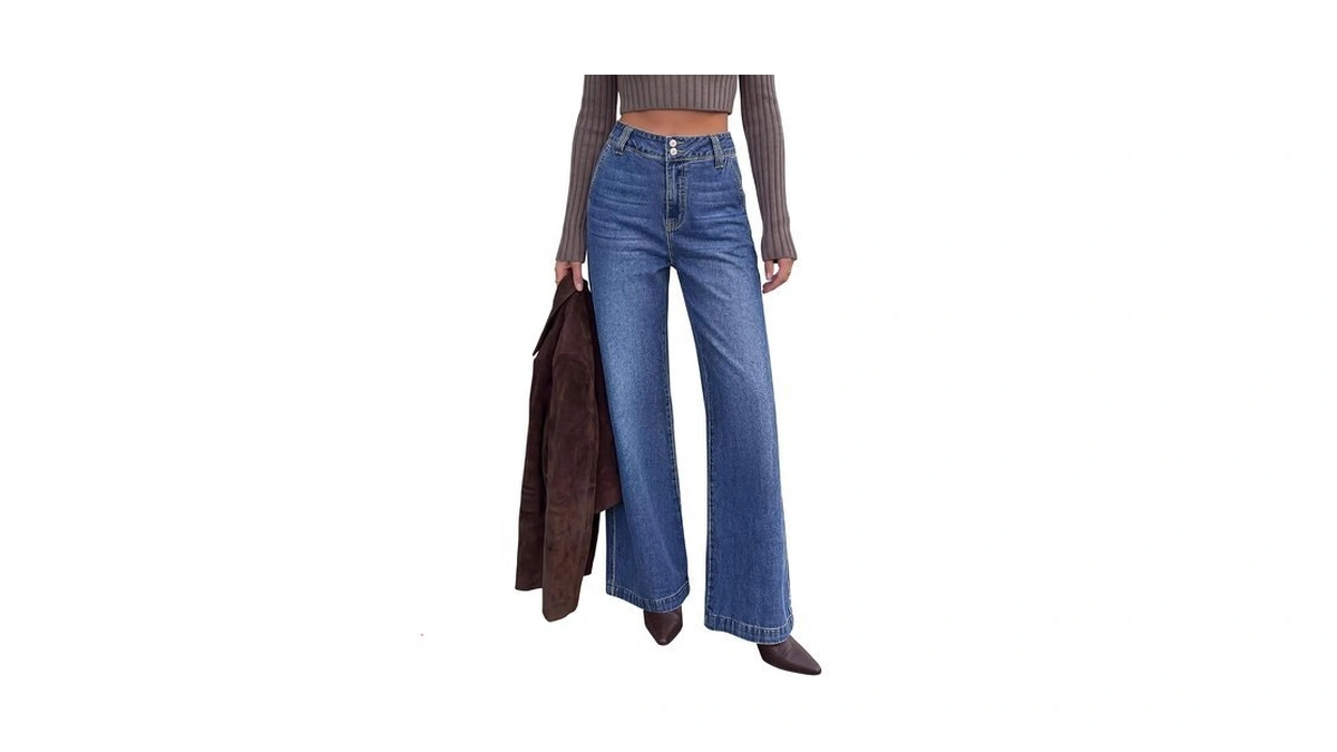 Kirundo Wide Leg Jeans For Women High Waisted Denim Pants,blue,4