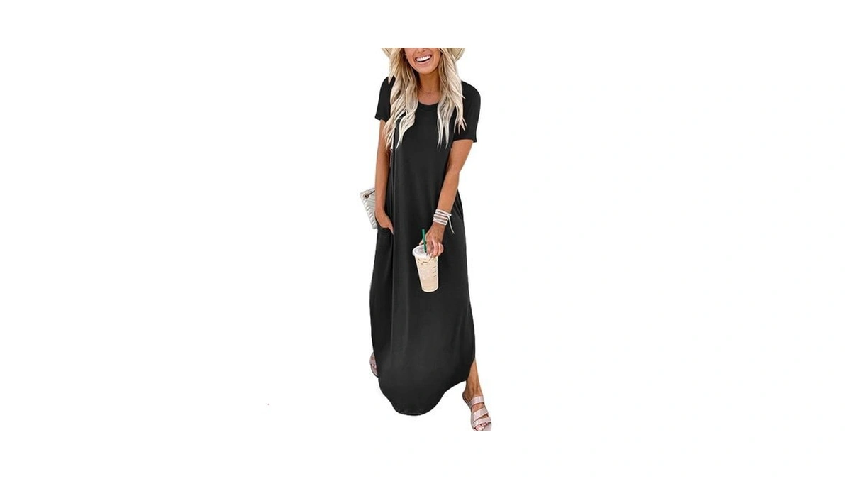Anrabess Womens Summer Maxi Dress Short Sleeve Casual Loose Long