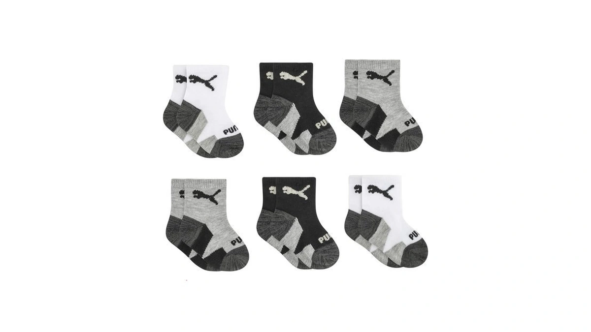 Puma Baby 6 Pack Infant Anklet Socks, White/black, 0-12 Months