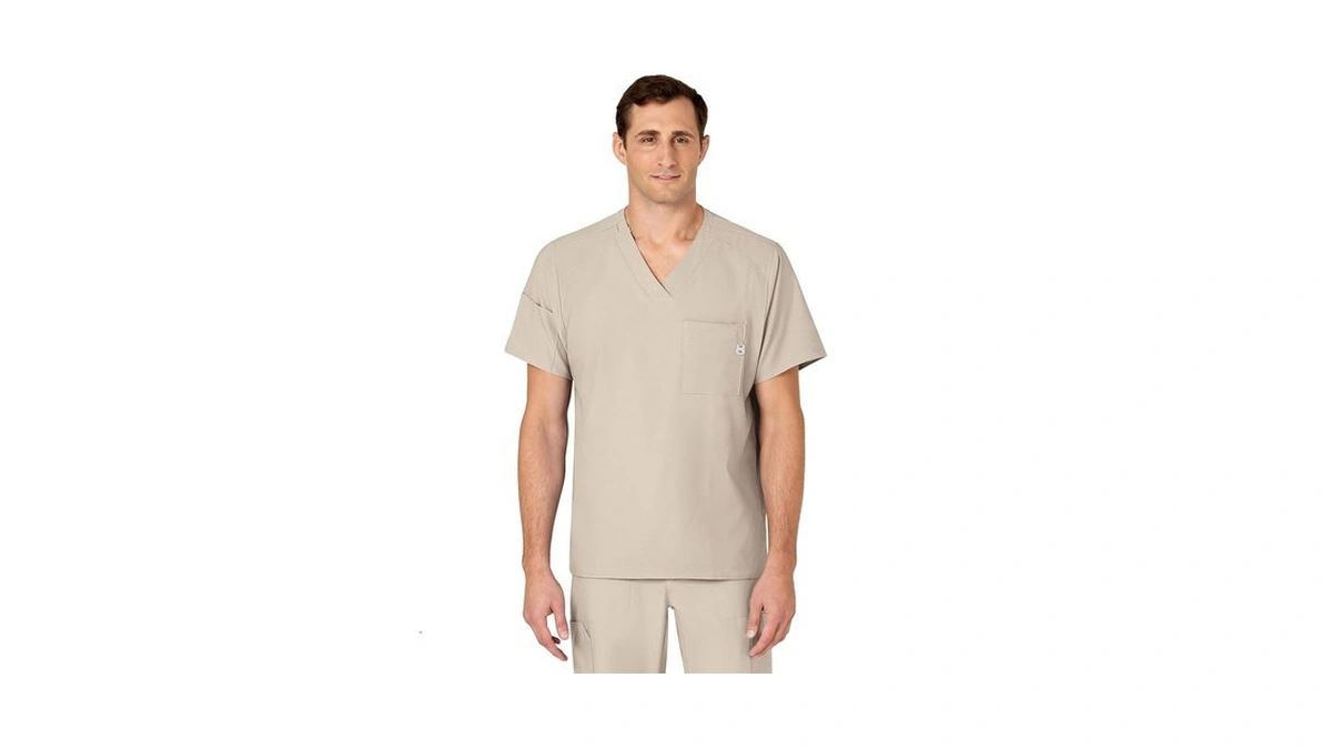 Wink W123 Men's V-neck Scrub Top With 6 Pockets, Khaki,