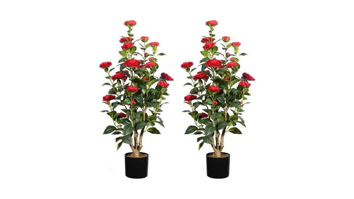 Romantic Season 2pack Artificial Camellia Tree, 3ft, Red Faux Camellia