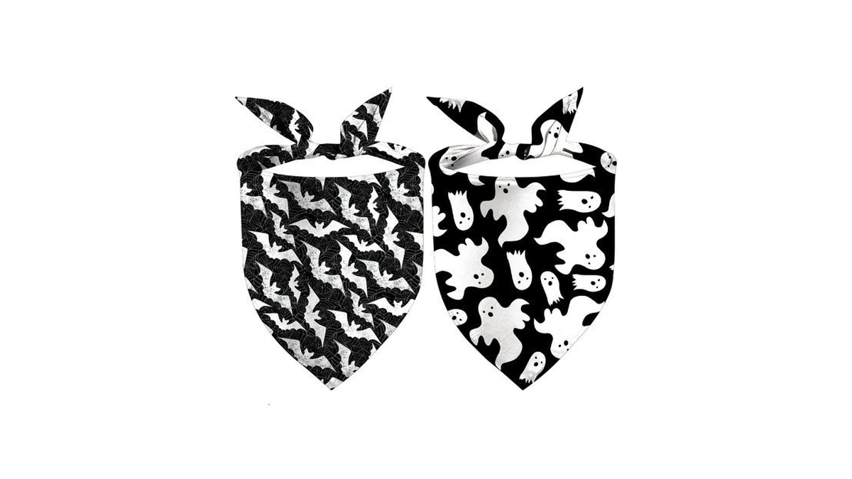 Halloween Dog Bandanas 2 Pack, Ghost Bats Black And White