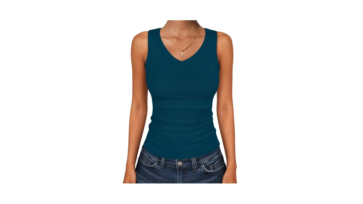 Anrabess Tank Tops For Women V Neck Ribbed Knit Slim