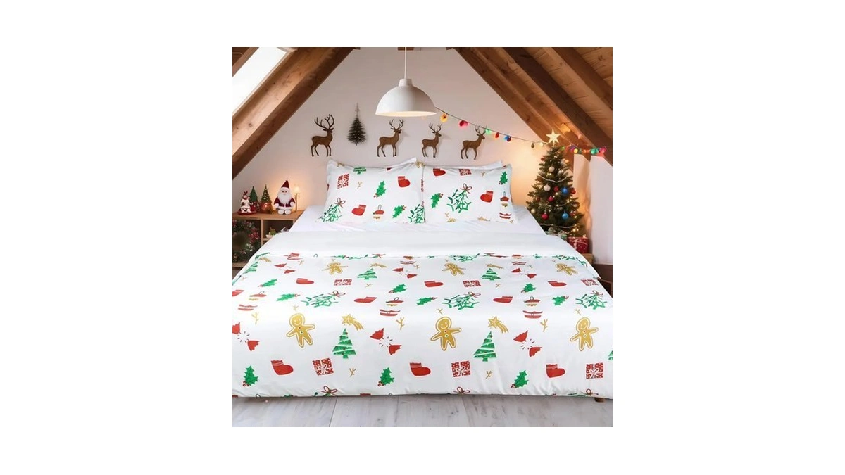 Hitime 100% Polyester Printed Christmas Duvet Cover Set - Queen